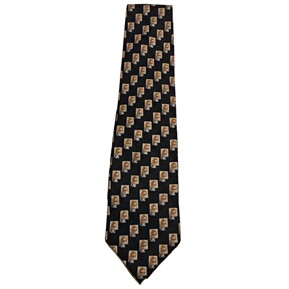 JZ Richards Mens Silk Tie Black Gold Vintage Novelty Golf Bag Clubs Handmade USA